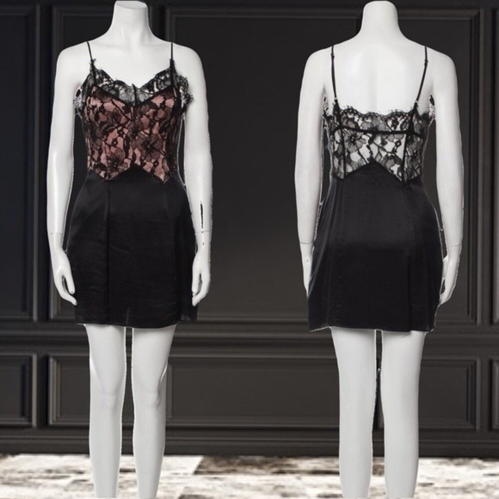 Fleur du Mal Black and Pink Lace Mini Dress